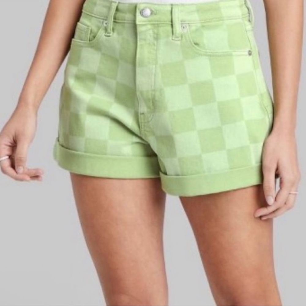 Wild Fable Green Checkered High Rise Mom Shorts - Picture 2 of 6